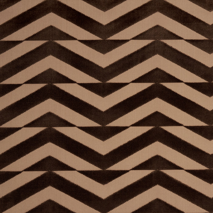 Schumacher Broken Chevron Cut Velvet Brown On Camel Fabric 81811