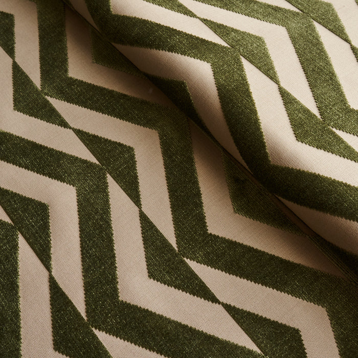 Schumacher Broken Chevron Cut Velvet Olive On Khaki Fabric 81812