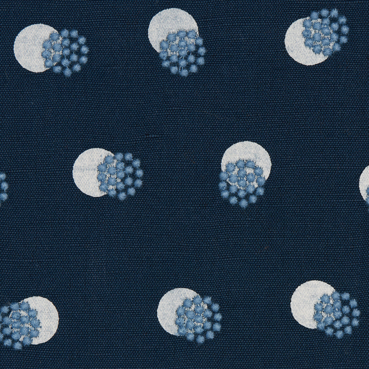 Schumacher Taylor Embroidery Sky On Navy Fabric 81843