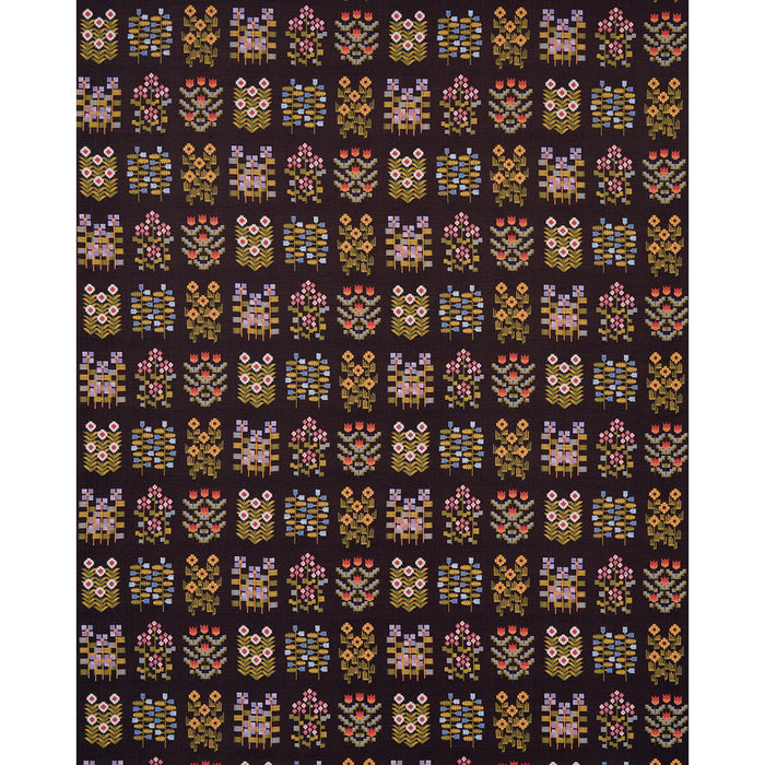 Schumacher Annika Floral Tapestry Multi On Espresso Fabric 81972