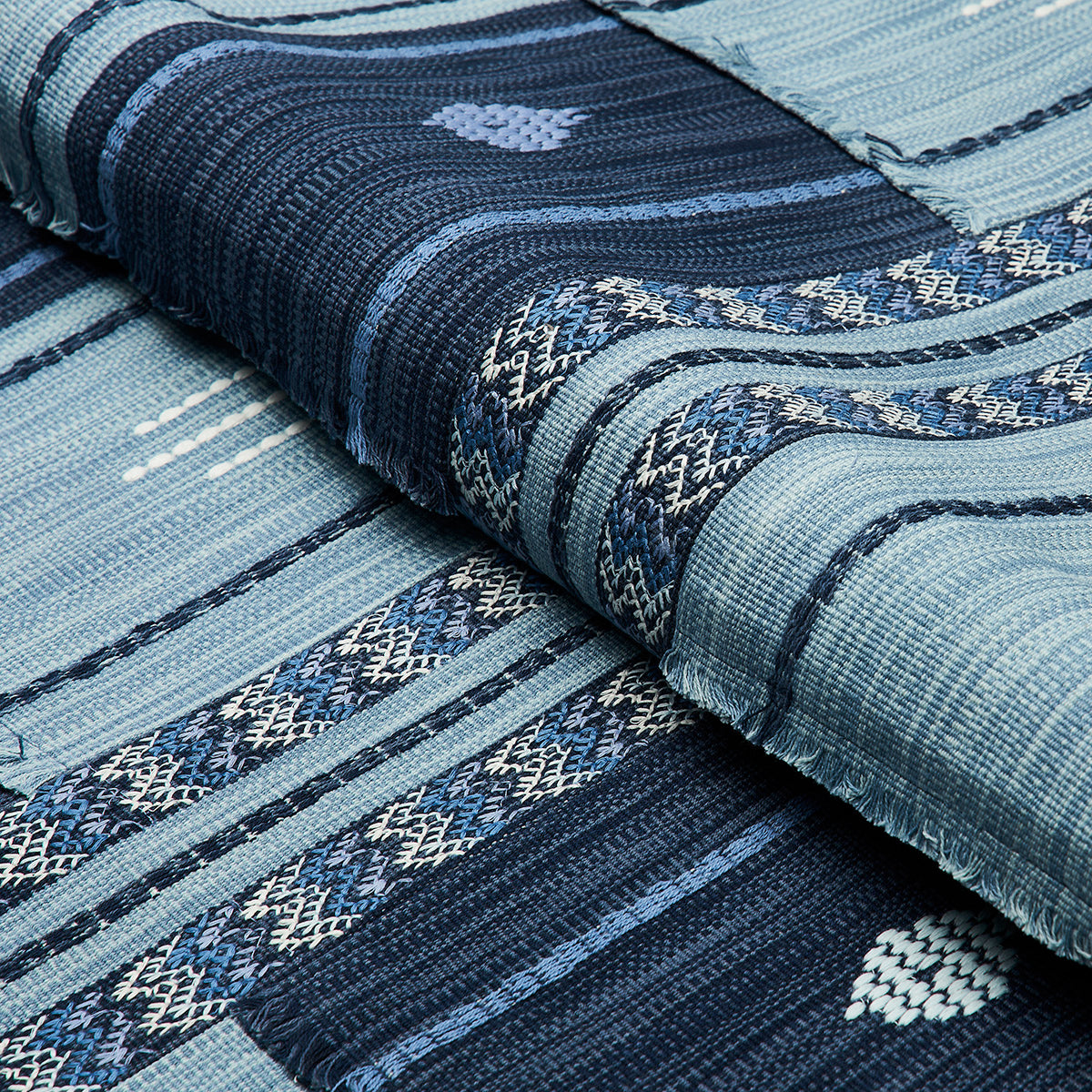 Schumacher Aravali Patchwork Denim And Indigo Fabric 82090