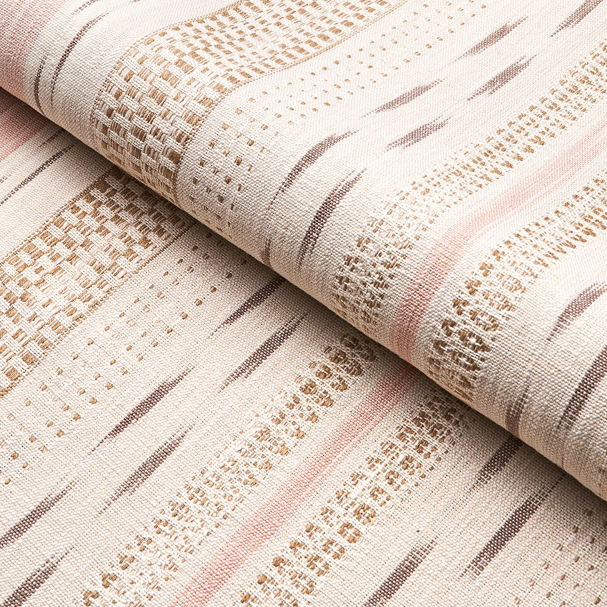 Schumacher Mirza Ikat Stripe Blush On Natural Fabric 82111