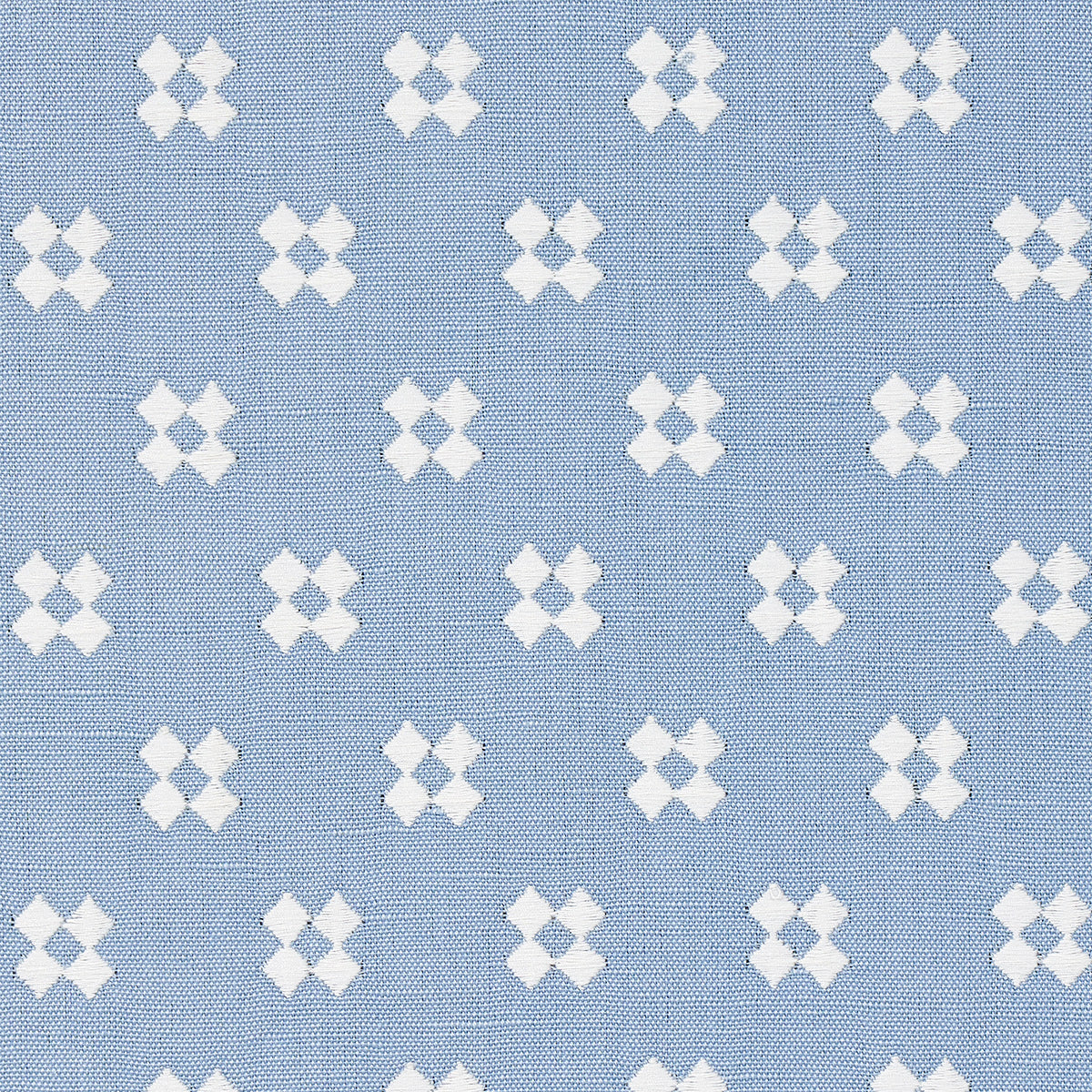 Schumacher Thandie Embroidery Ivory On Chambray Fabric 82122