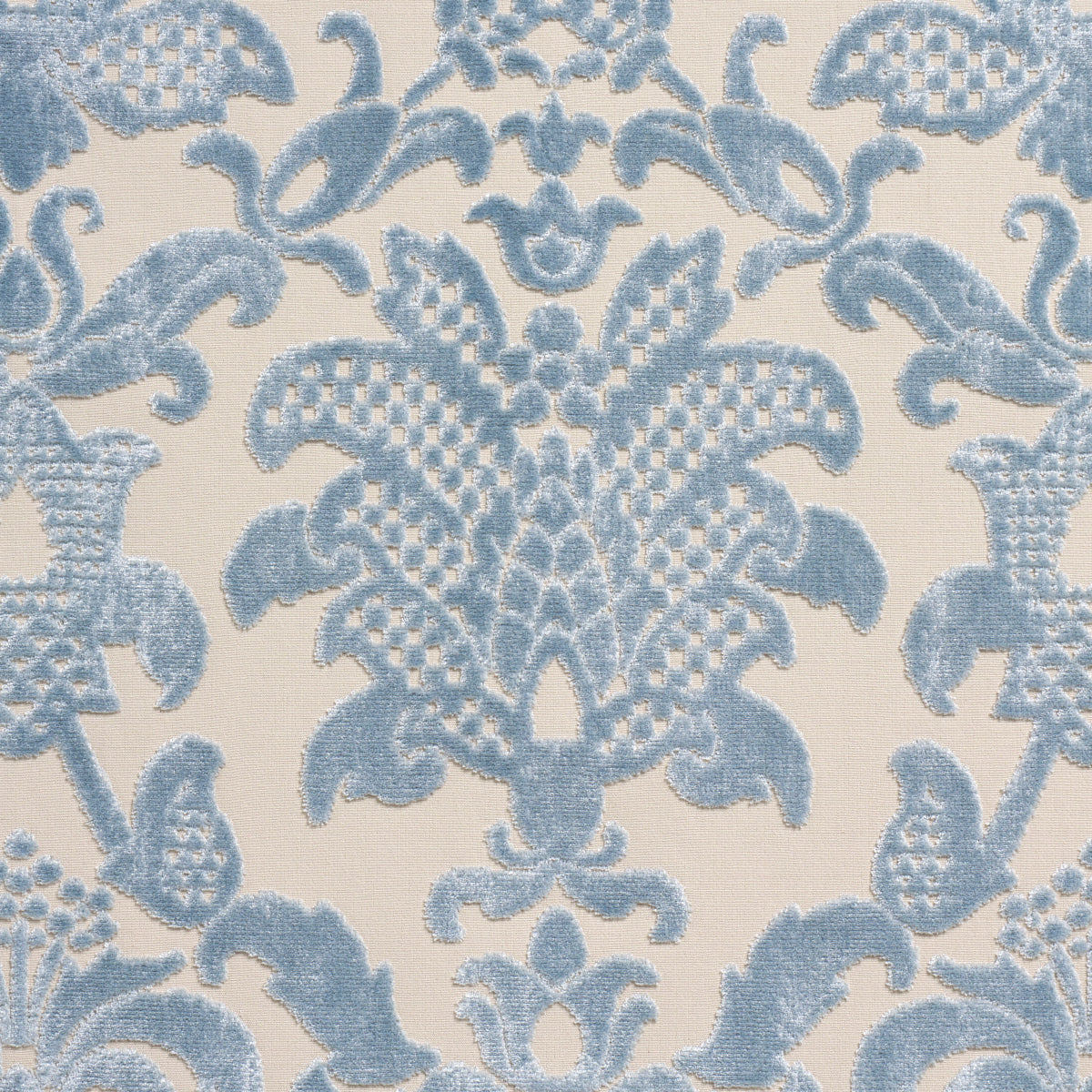 Schumacher Limbourg Damask Velvet Sky Fabric Sample 82160