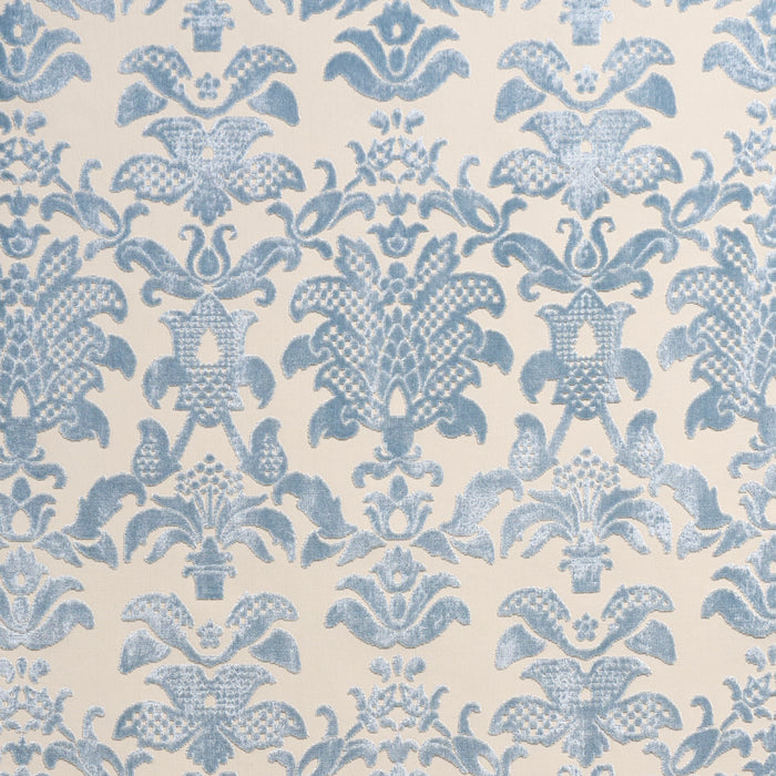 Schumacher Limbourg Damask Velvet Sky Fabric Sample 82160