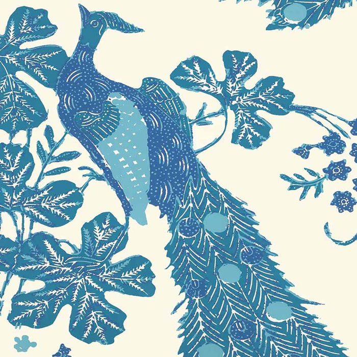 China Seas Peacock Batik Multi Blues Wallpaper Sample 8270WP-05OWP