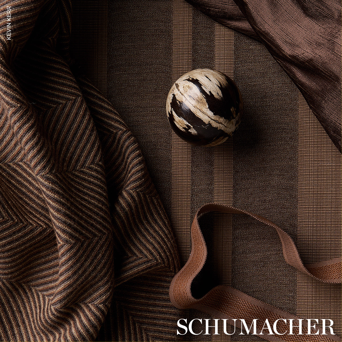 Schumacher Simon Wool Linen Stripe Brown Fabric 83260