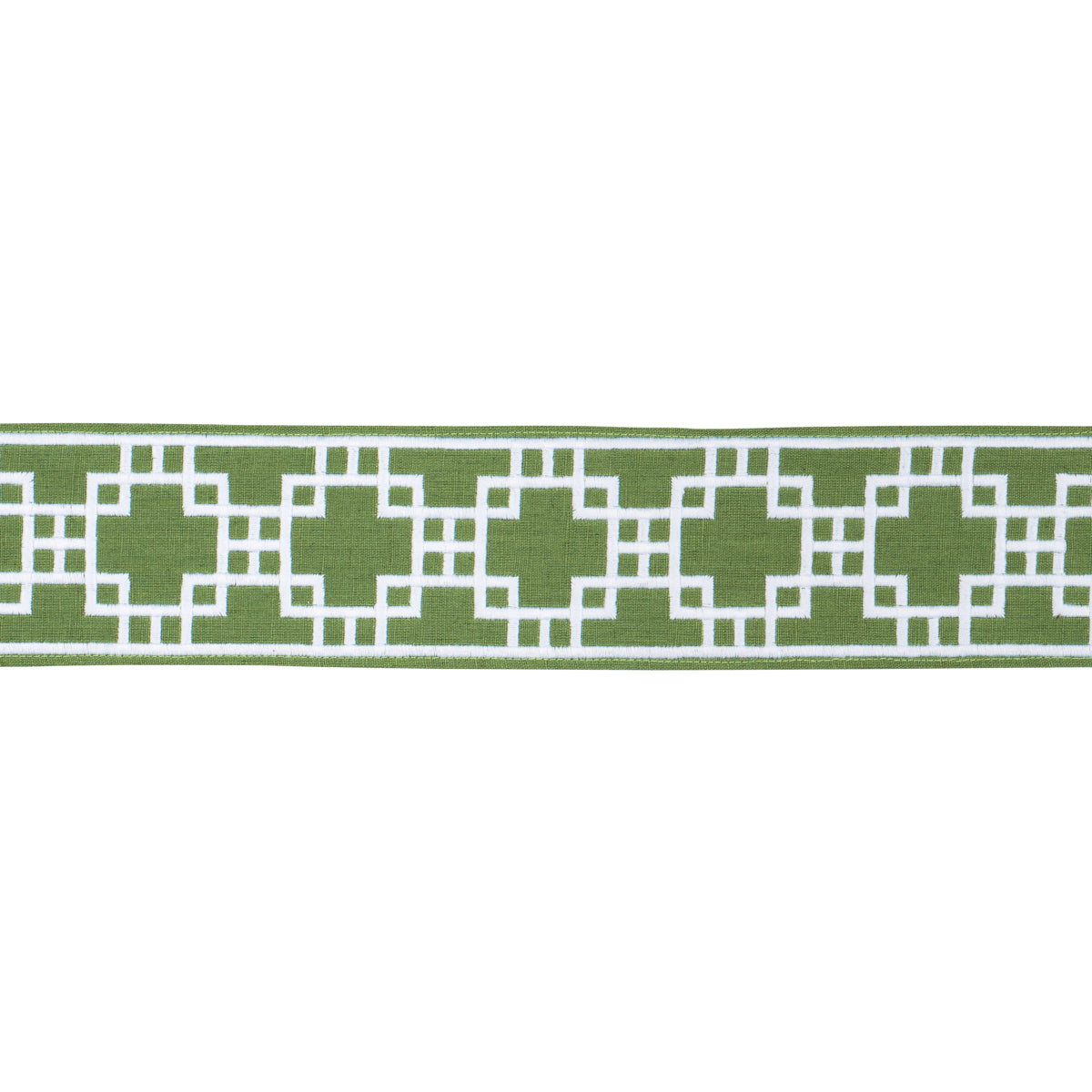 Schumacher Squared Away Trellis Tape Green Trim Sample 83590