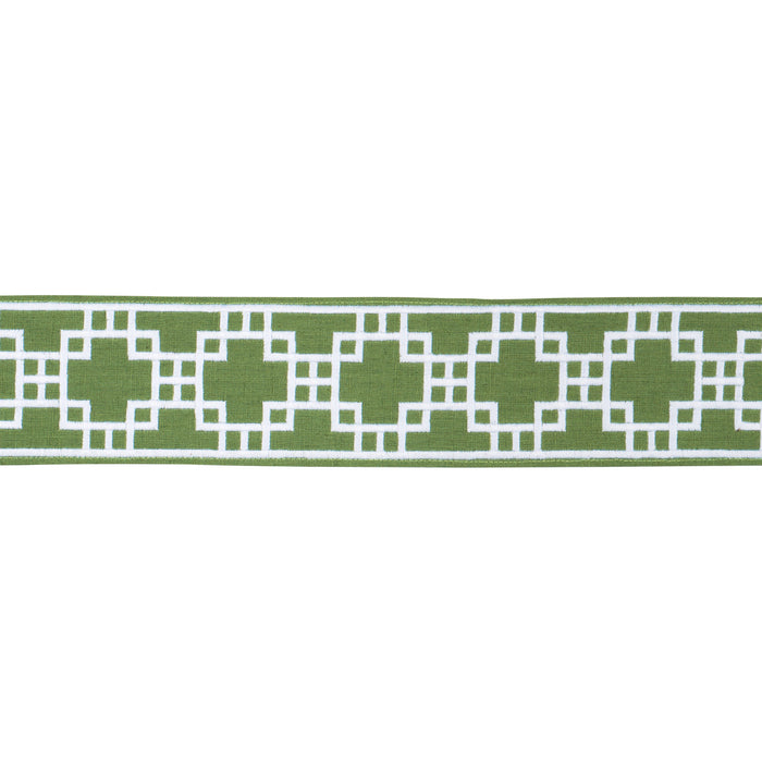 Schumacher Squared Away Trellis Tape Green Trim Sample 83590