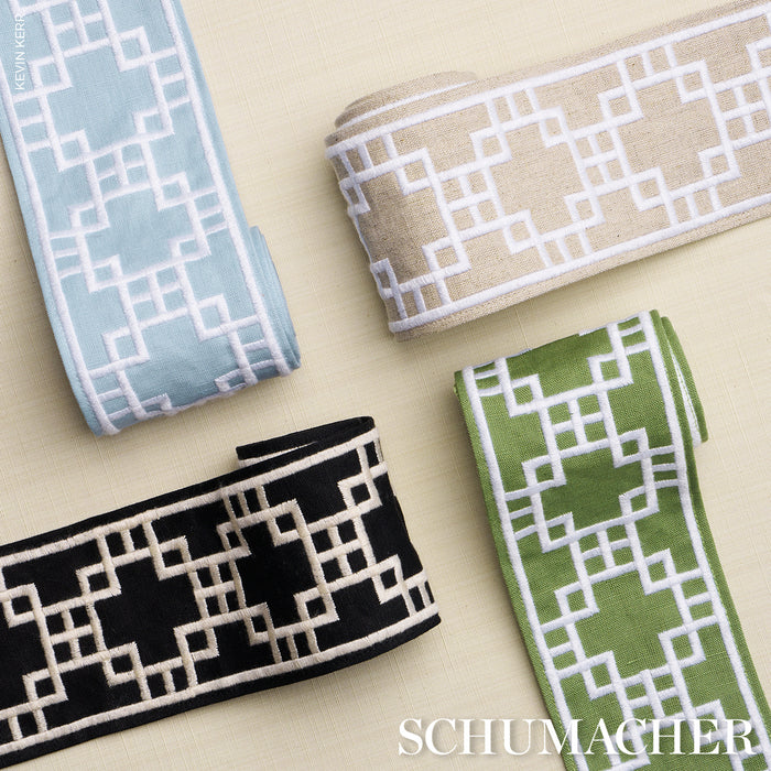 Schumacher Squared Away Trellis Tape Sky Trim Sample 83591