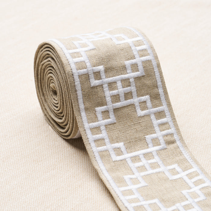 Schumacher Squared Away Trellis Tape Natural Trim Sample 83592