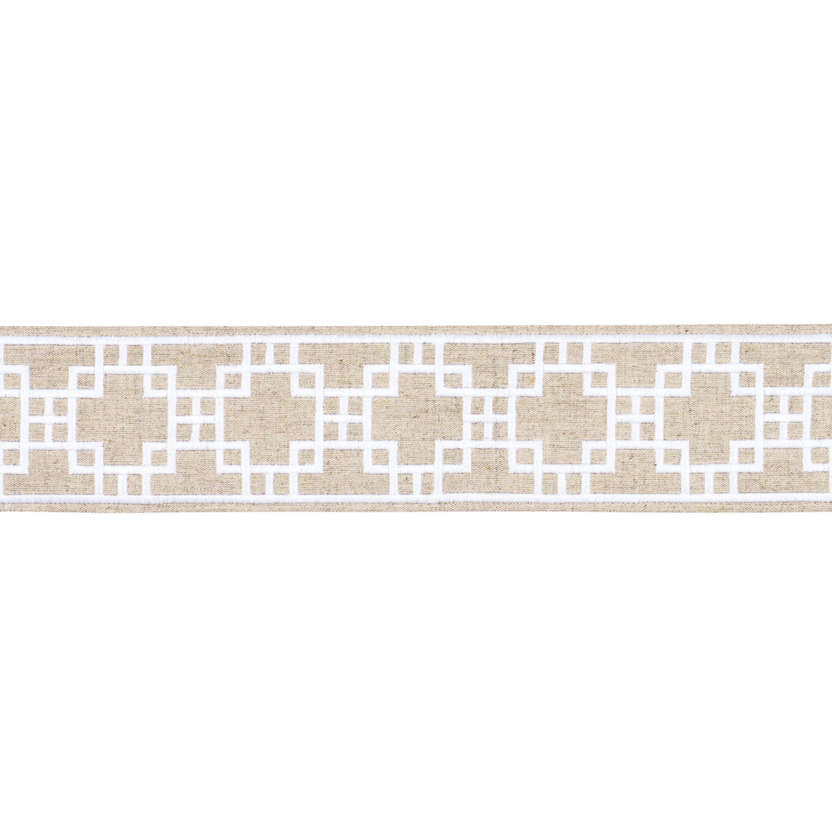 Schumacher Squared Away Trellis Tape Natural Trim Sample 83592