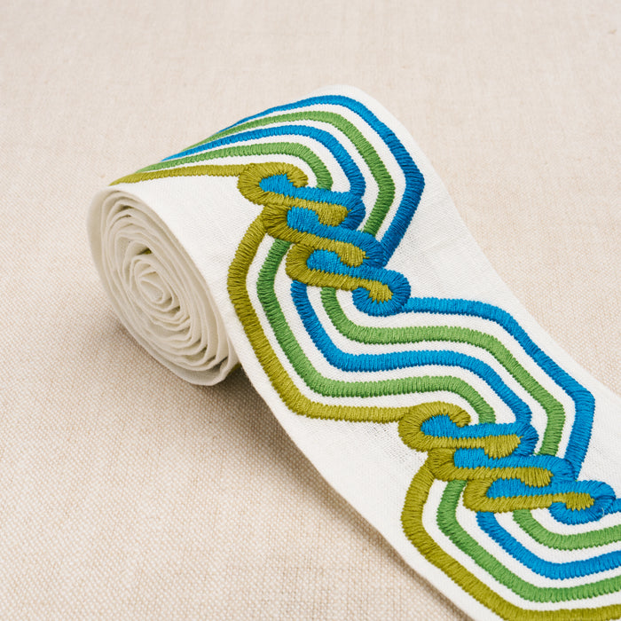 Schumacher The Twist Embroidered Tape Peacock Trim Sample 83631