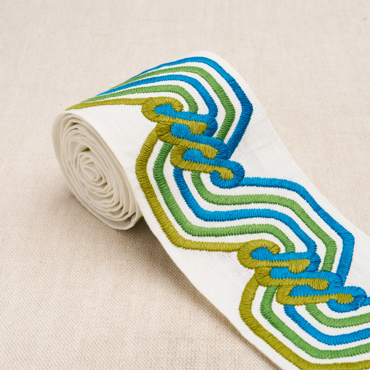 Schumacher The Twist Embroidered Tape Peacock Trim 83631