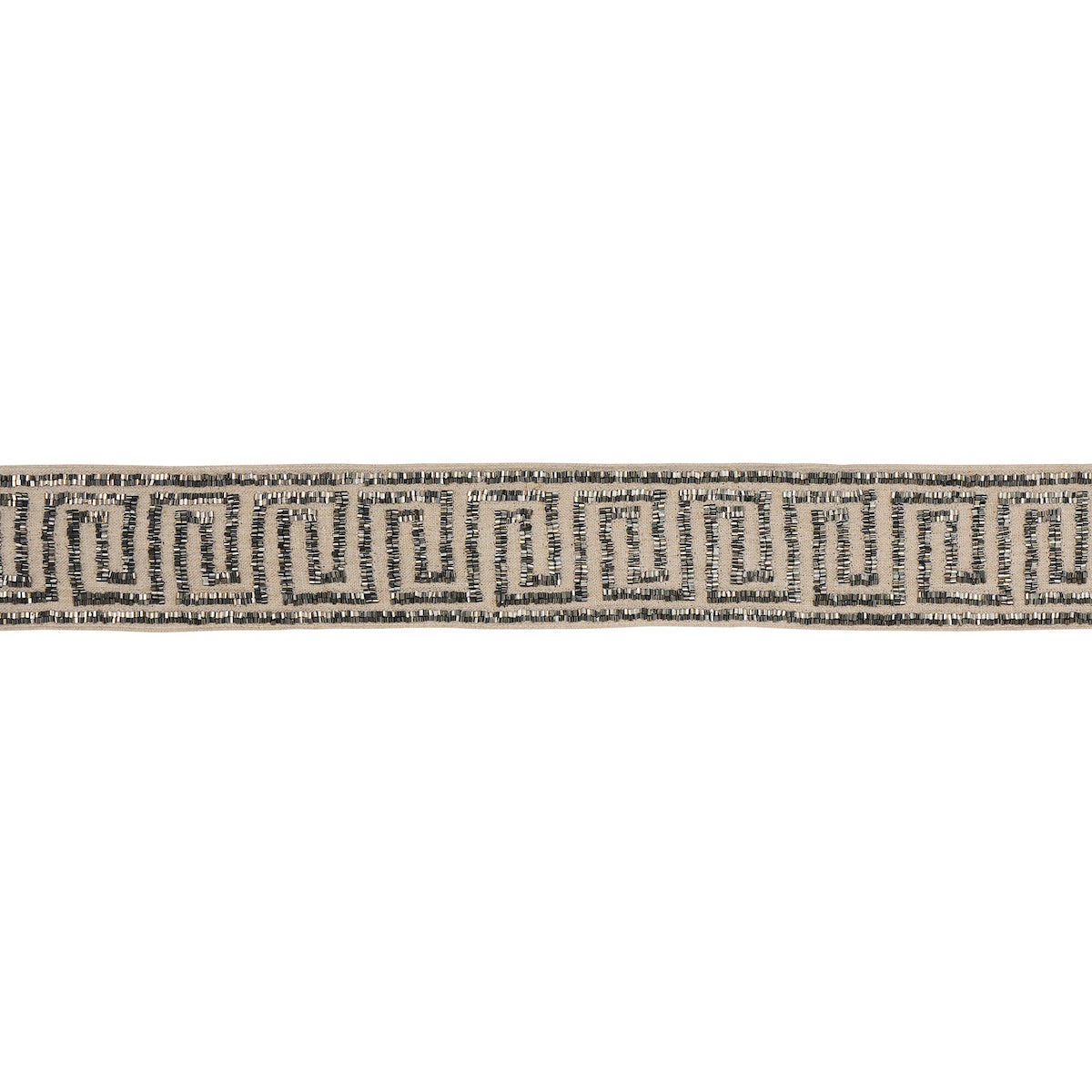 Schumacher Delphi Beaded Tape Mercury On Natural Trim 83640