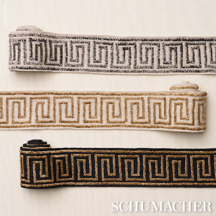 Schumacher Delphi Beaded Tape Mercury On Natural Trim Sample 83640