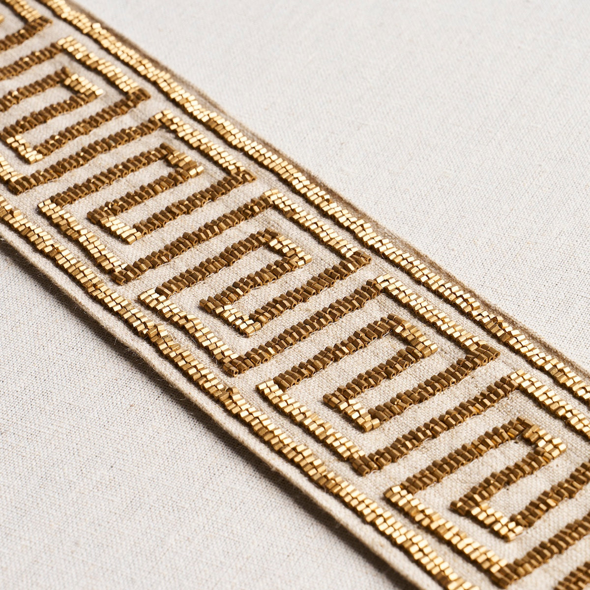 Schumacher Delphi Beaded Tape Gold On Natural Trim Sample 83641