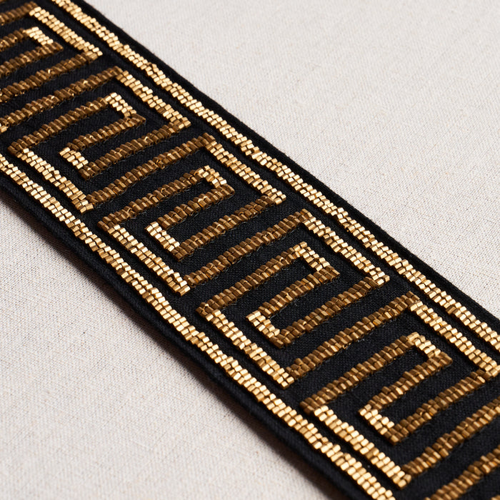 Schumacher Delphi Beaded Tape Gold On Black Trim Sample 83642