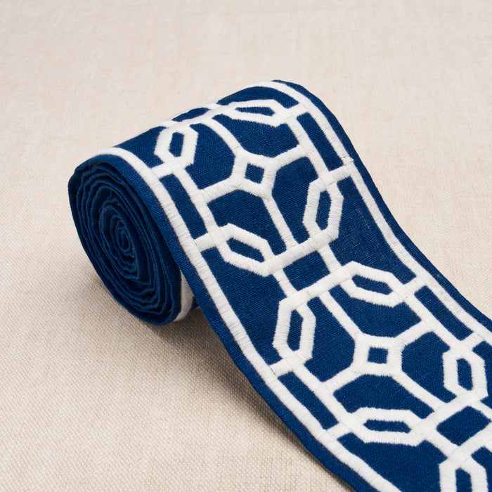 Schumacher Gazebo Trellis Tape Navy Trim Sample 83651