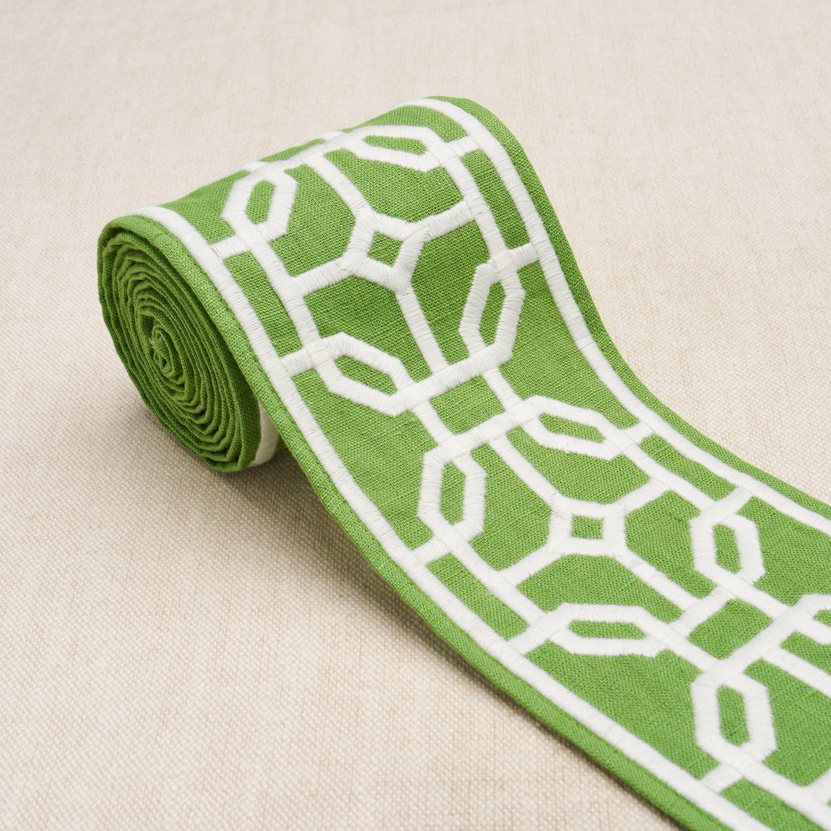 Schumacher Gazebo Trellis Tape Green Trim Sample 83652