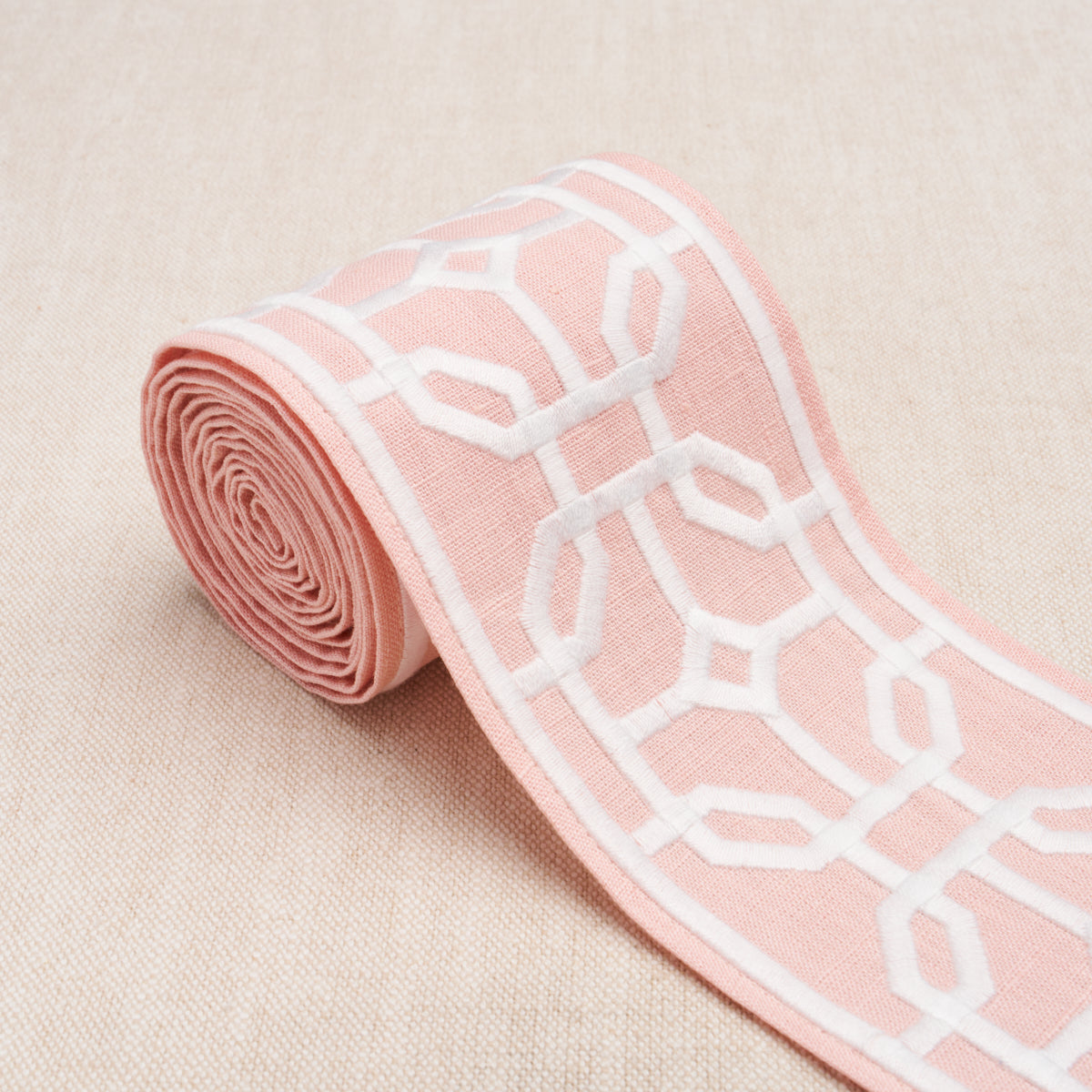 Schumacher Gazebo Trellis Tape Blush Trim 83654