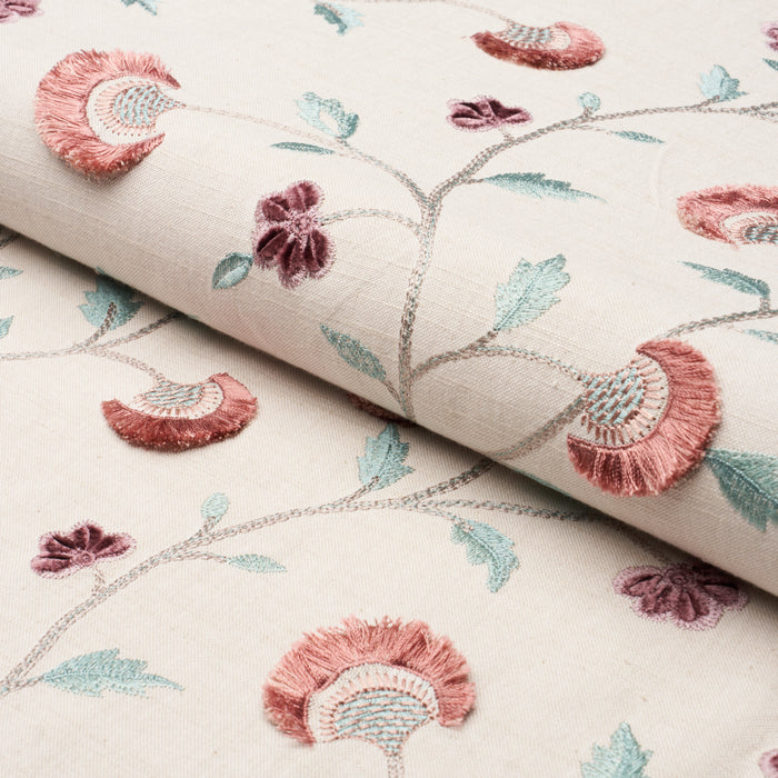 Schumacher Iyla Embroidery Rose & Natural Fabric 83660