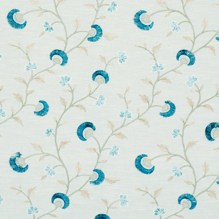 Schumacher Iyla Embroidery Mineral & Teal Fabric 83661