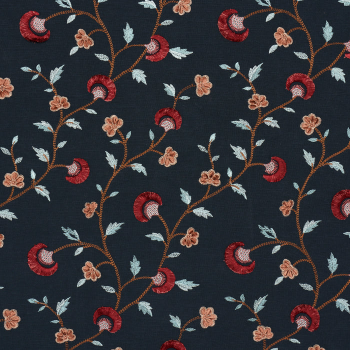 Schumacher Iyla Embroidery Midnight & Rouge Fabric 83662