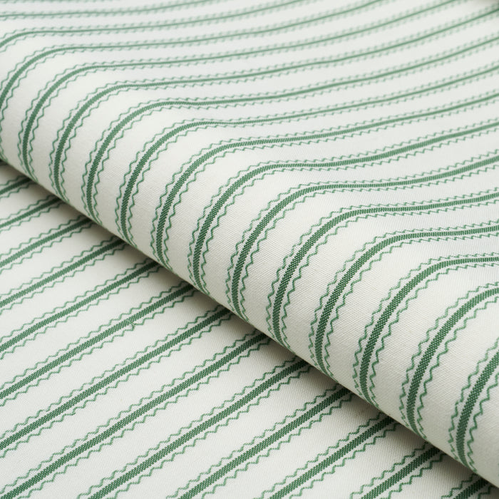 Schumacher Birdie Ticking Stripe Leaf Green Fabric 83700