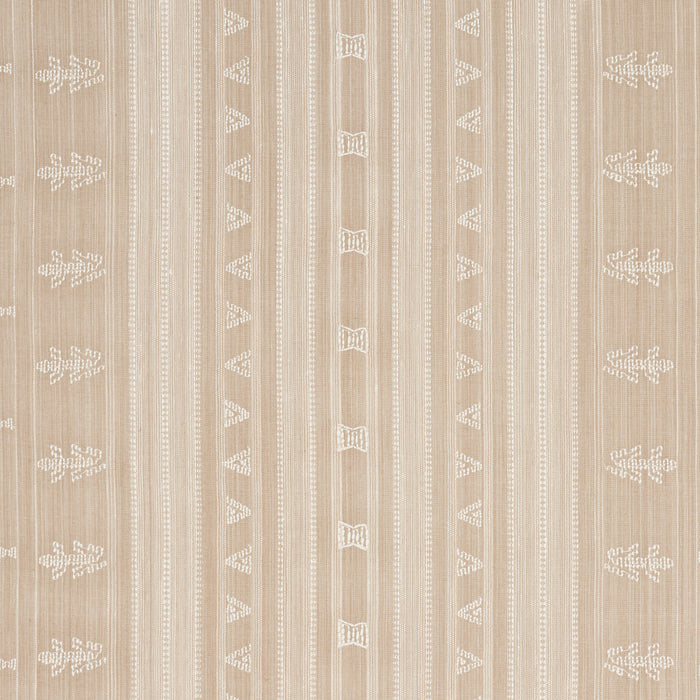 Schumacher Nima Embroidered Cotton Linen Tan Fabric Sample 84062