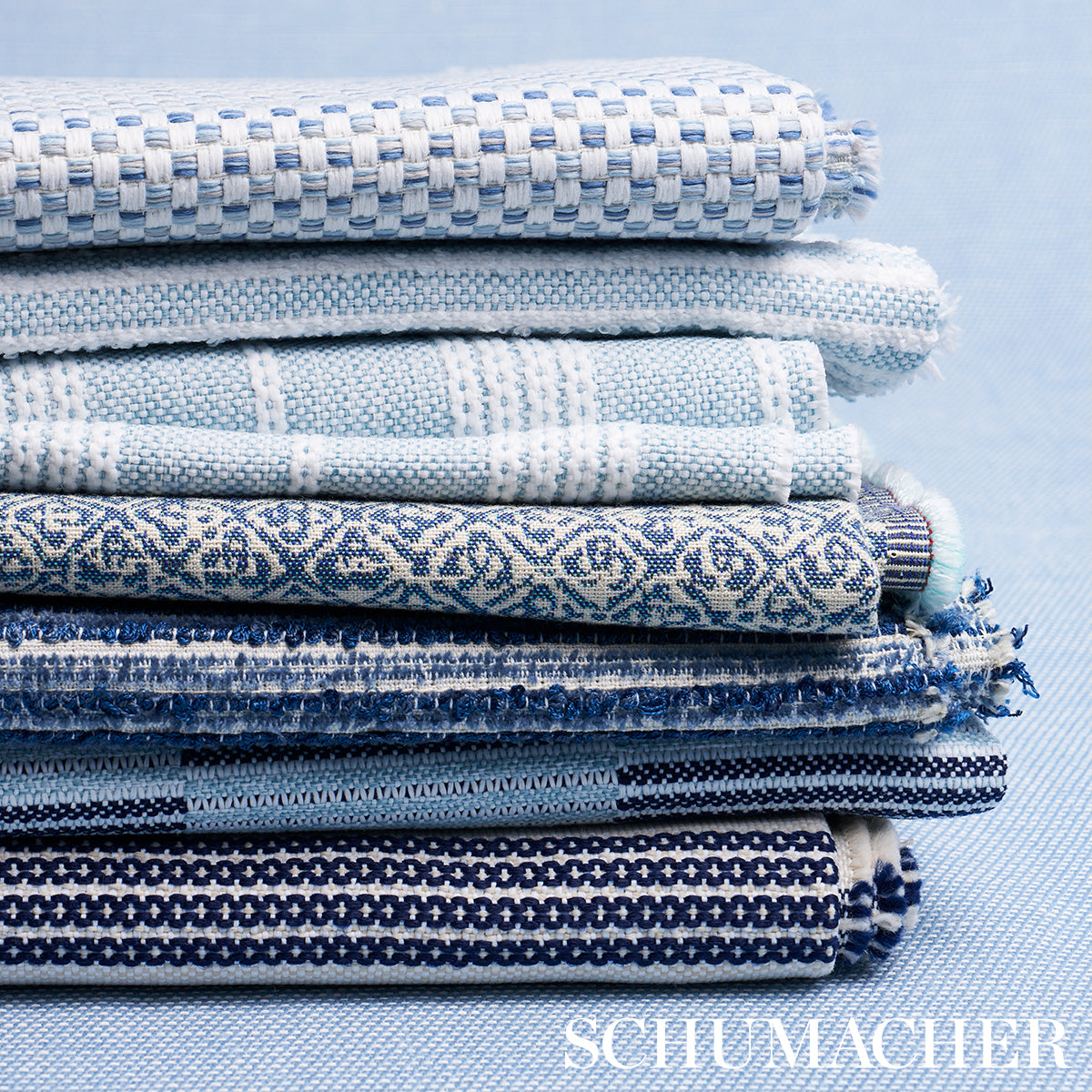 Schumacher Bouclé Stripe Indoor/Outdoor Chambray Fabric 84260