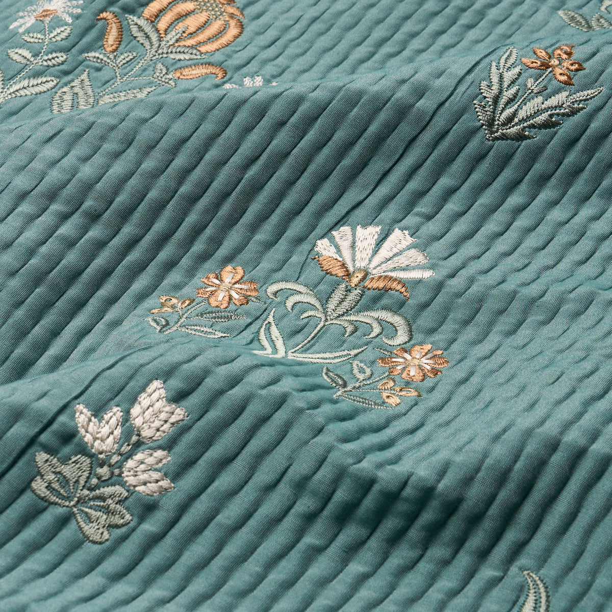 Schumacher Elmslie Embroidery Teal Fabric 84370