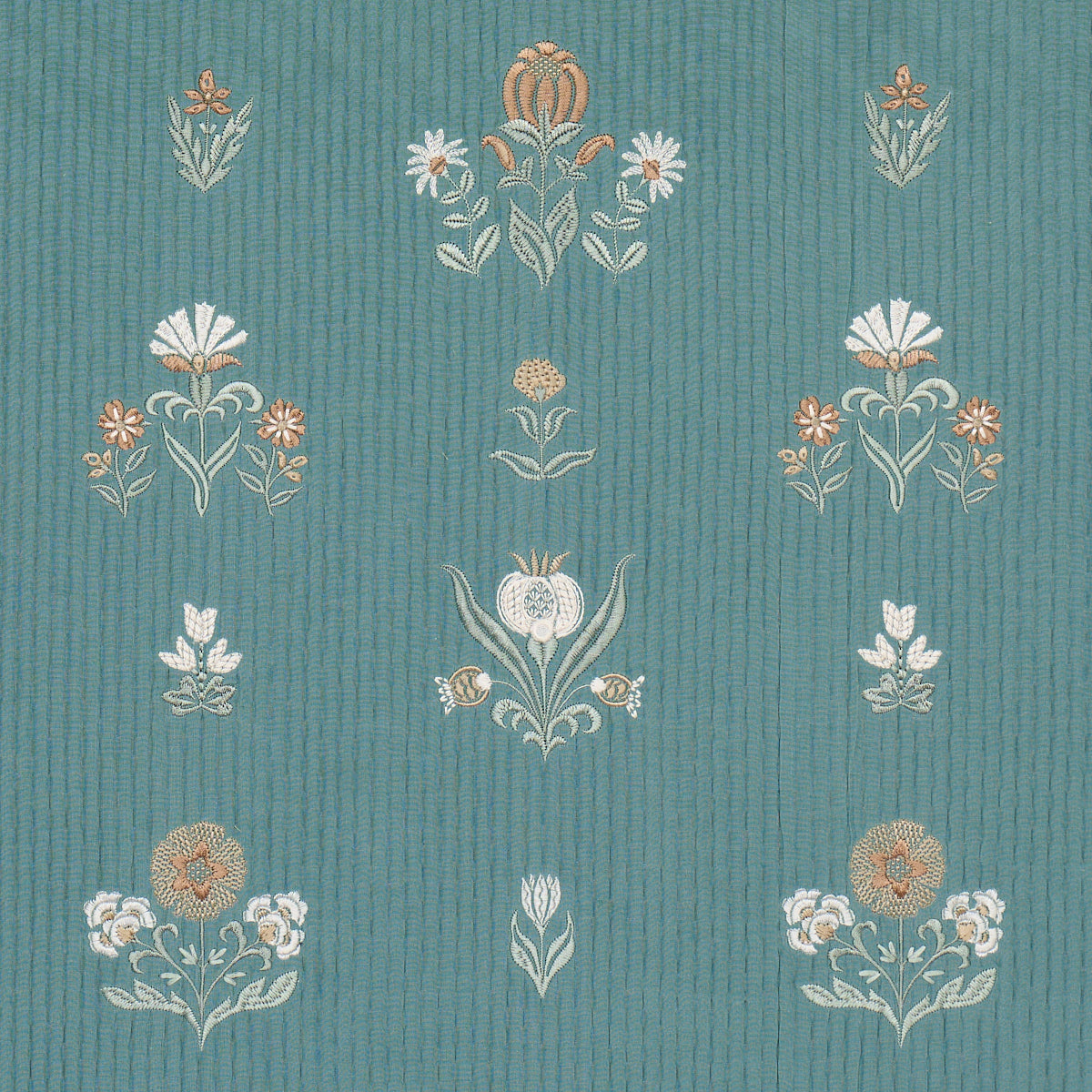 Schumacher Elmslie Embroidery Teal Fabric 84370