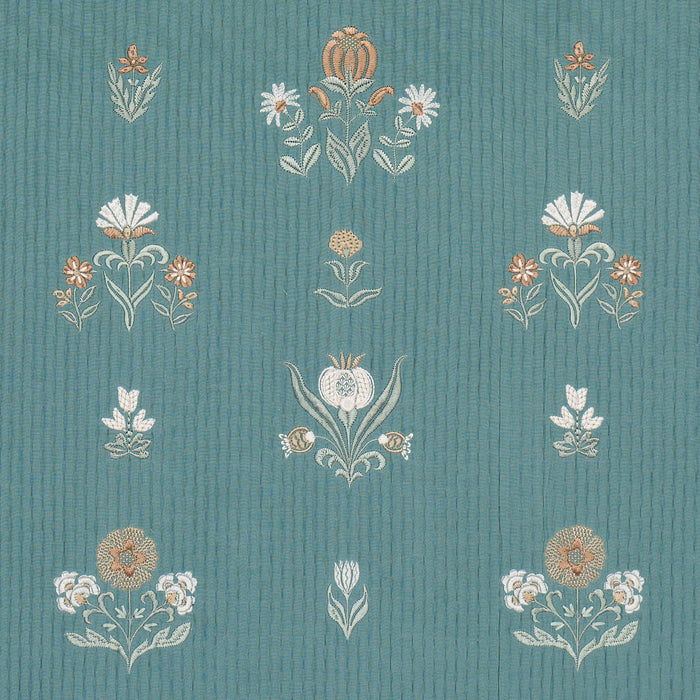 Schumacher Elmslie Embroidery Teal Fabric Sample 84370