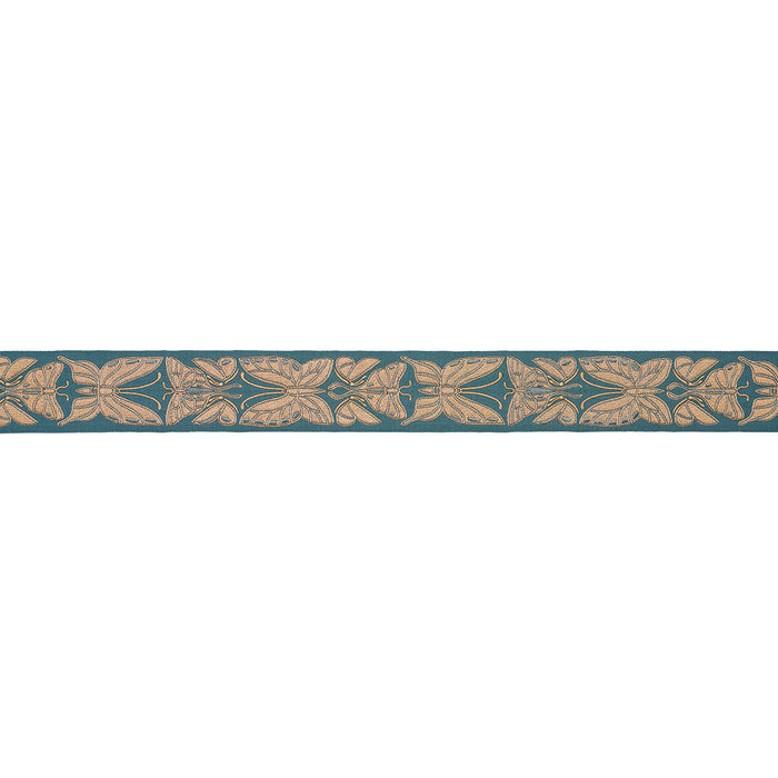 Schumacher Metamorphosis Tape Teal & Gold Trim Sample 84382