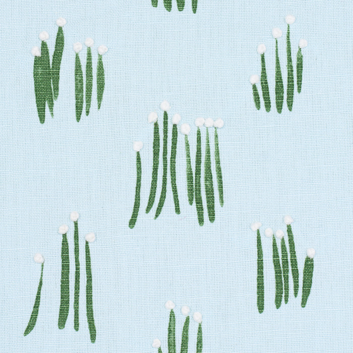 Schumacher Meadow Button Hand Embroidery Blue Fabric 84392