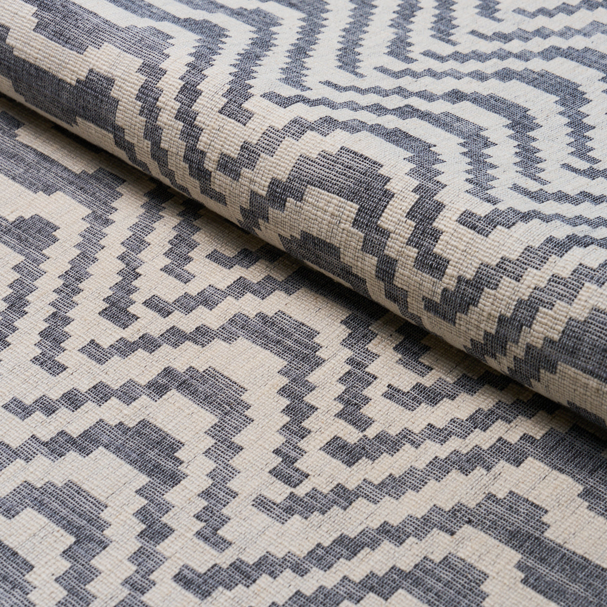 Schumacher Stepped Chevron Indigo Fabric Sample 84640