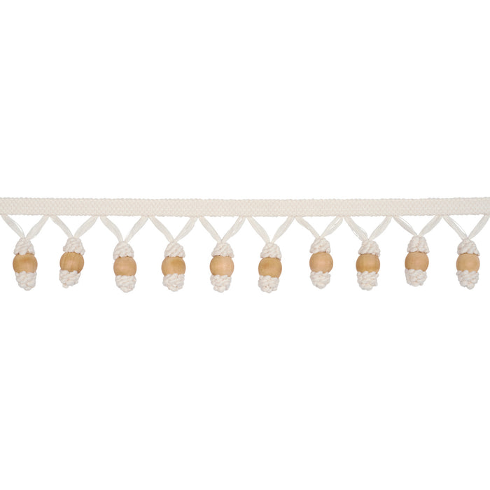 Schumacher Wooden Ball Fringe Ivory Trim Sample 84700