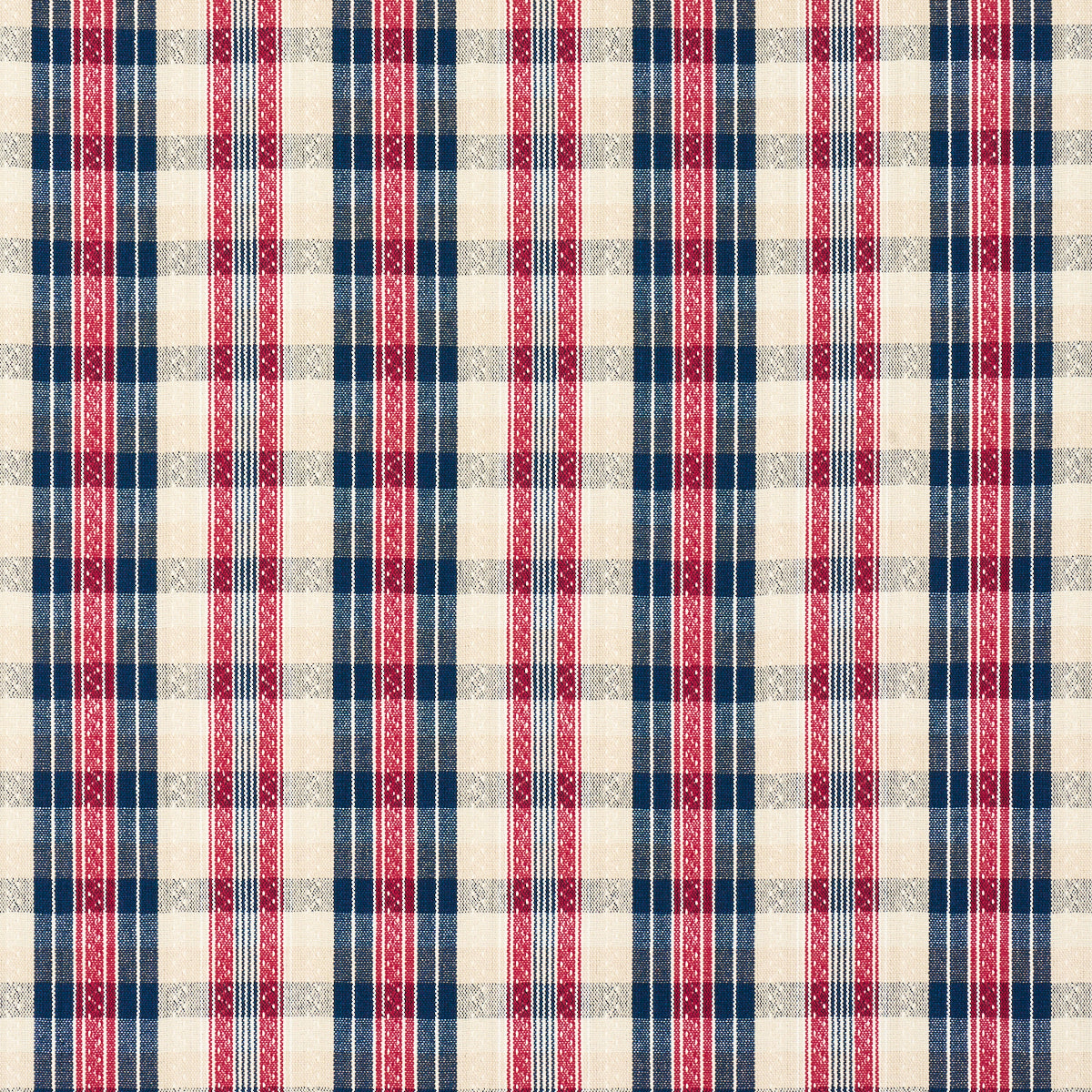 Schumacher Fonda Hand Woven Plaid Rouge & Navy Fabric 84720