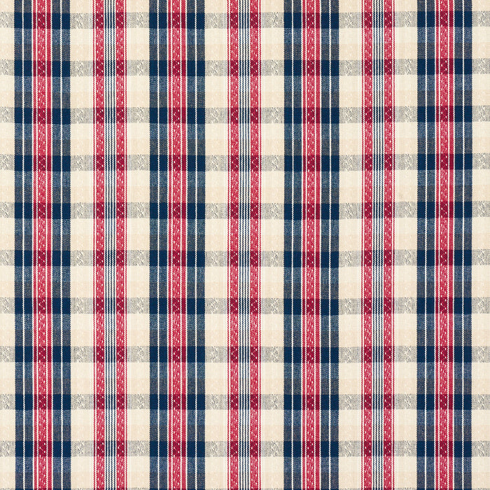 Schumacher Fonda Hand Woven Plaid Rouge & Navy Fabric Sample 84720