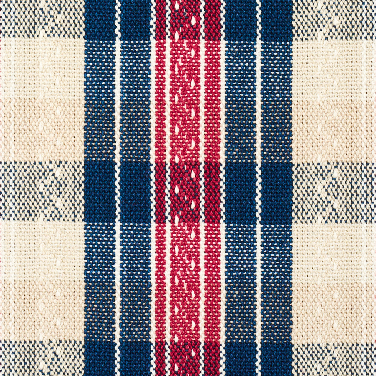 Schumacher Fonda Hand Woven Plaid Rouge & Navy Fabric 84720