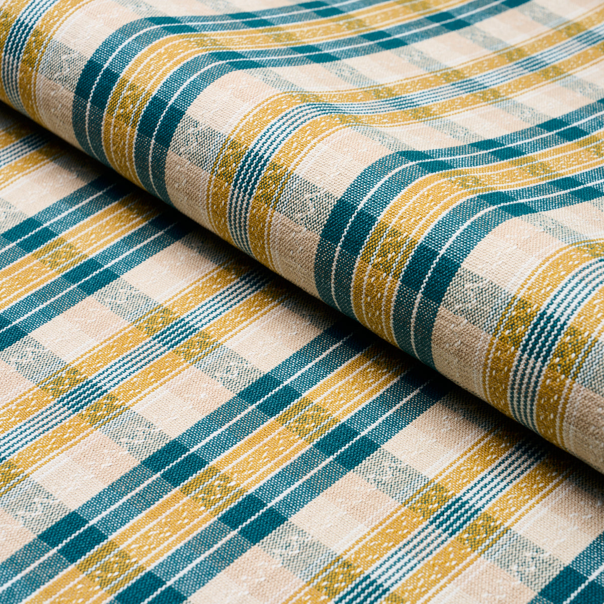 Schumacher Fonda Hand Woven Plaid Teal & Citron Fabric 84722