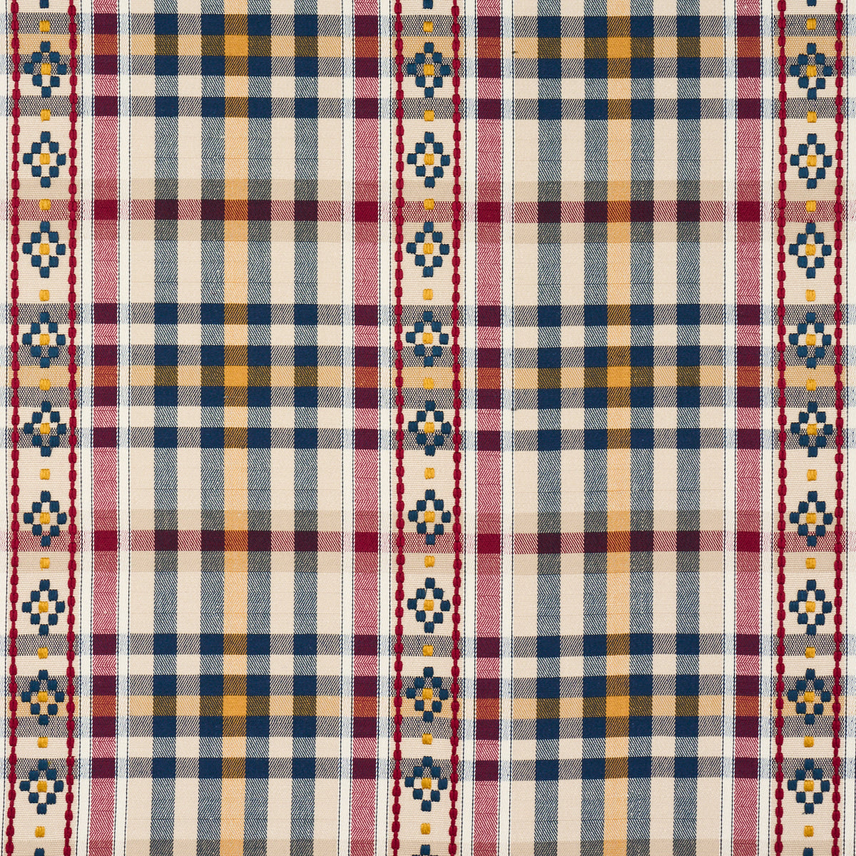 Schumacher Hutton Hand Woven Check Rouge & Navy Fabric 84730