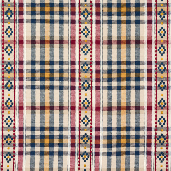 Schumacher Hutton Hand Woven Check Rouge & Navy Fabric 84730