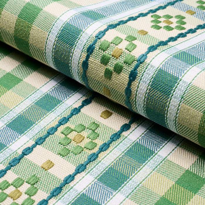 Schumacher Hutton Hand Woven Check Leaf Fabric 84731