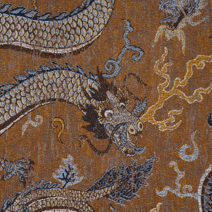 Schumacher Serpentine Dragon Brown & Blue Fabric 85091