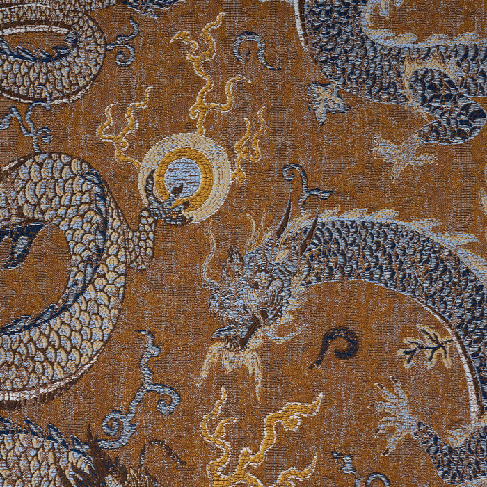 Schumacher Serpentine Dragon Brown & Blue Fabric 85091