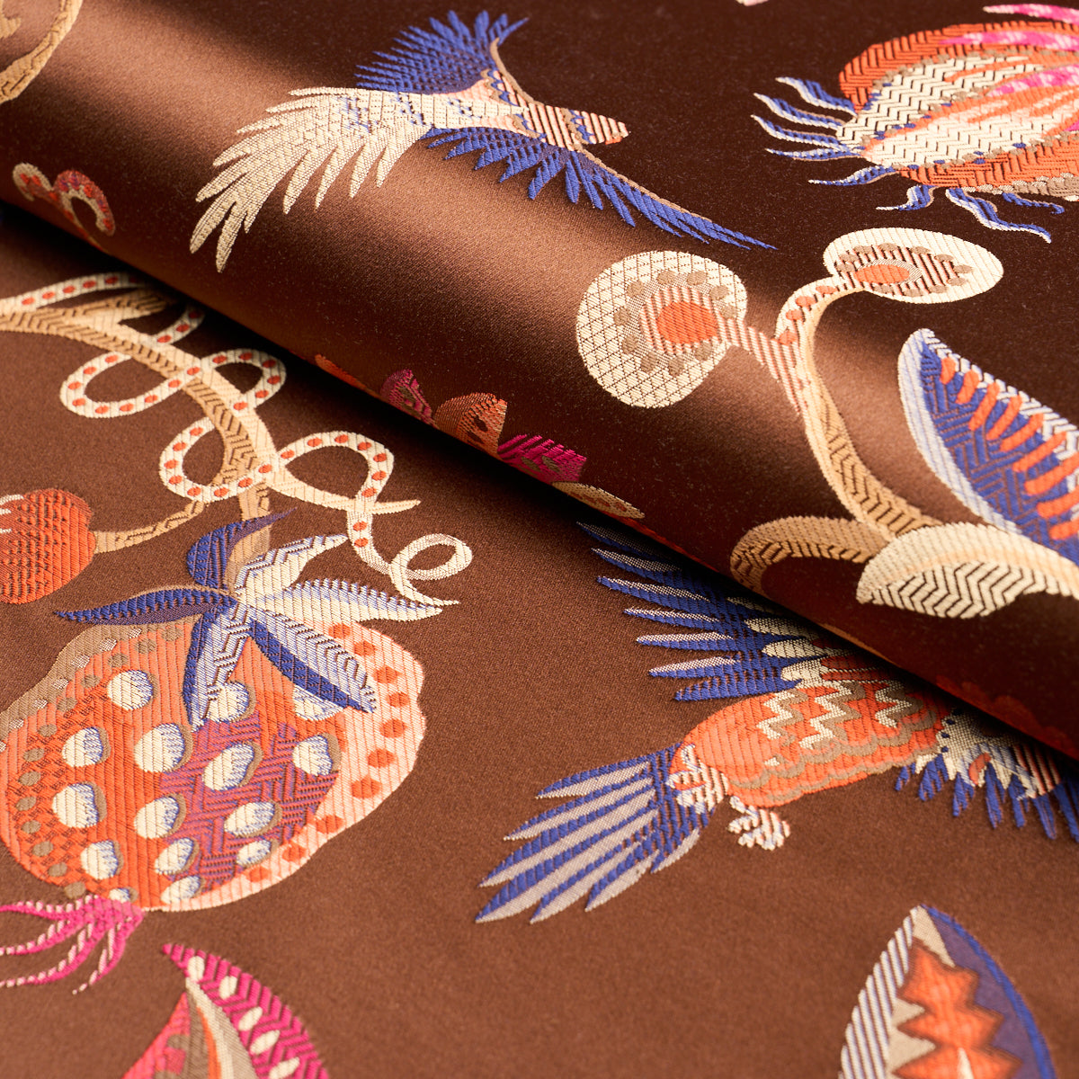 Schumacher Birds Of Paradise Woven Chestnut Fabric 85111