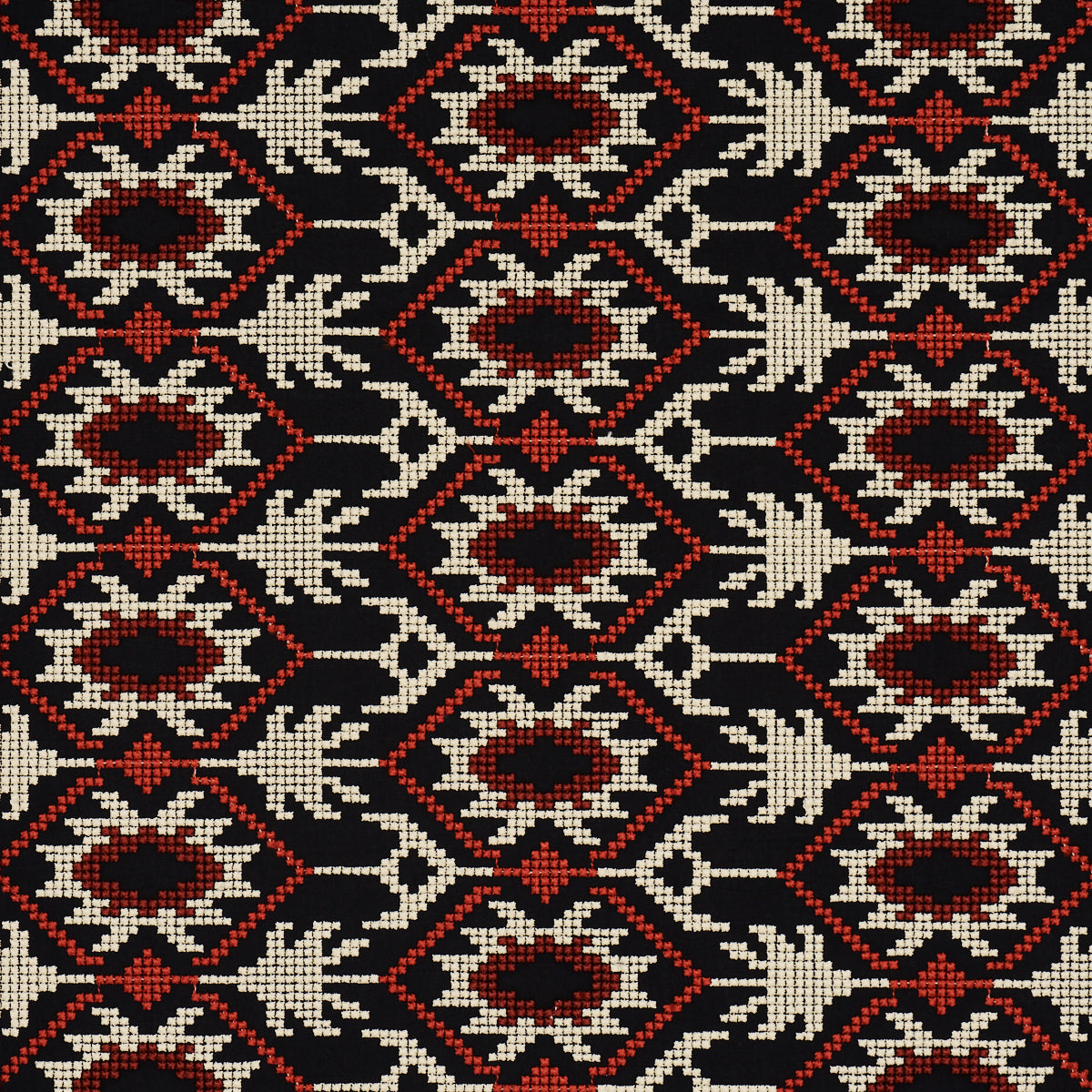 Schumacher Andean Tribute Embroidery Ruby Midnight Shadows Fabric 85410