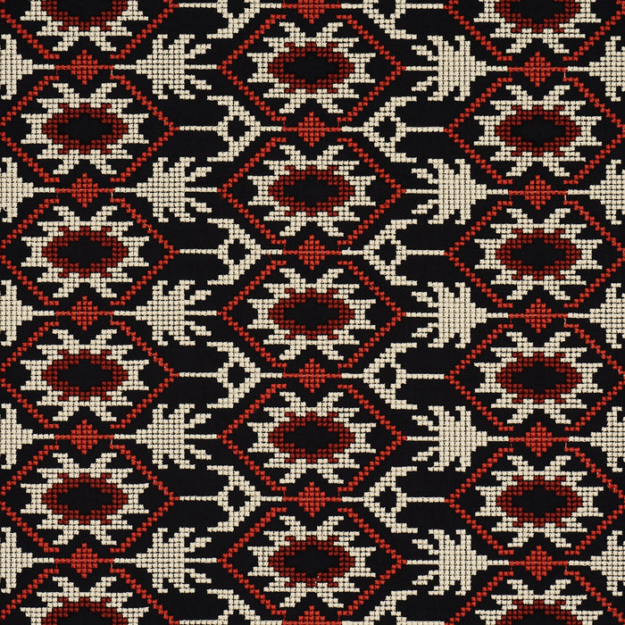 Schumacher Andean Tribute Embroidery Ruby Midnight Shadows Fabric 85410